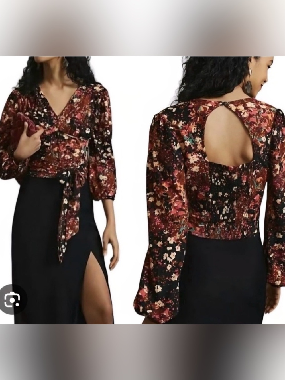 NWT Anthropologie Multicolor Floral Smocked Tie Waist Blouse